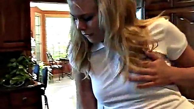 Cute blonde enjoys solo masturbation