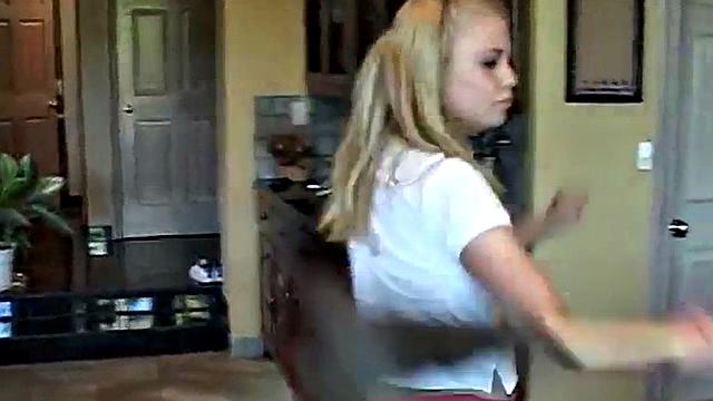 Cute blonde enjoys solo masturbation