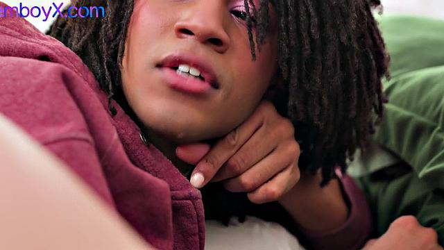 Black femboy in lace panties assfucked by top BF