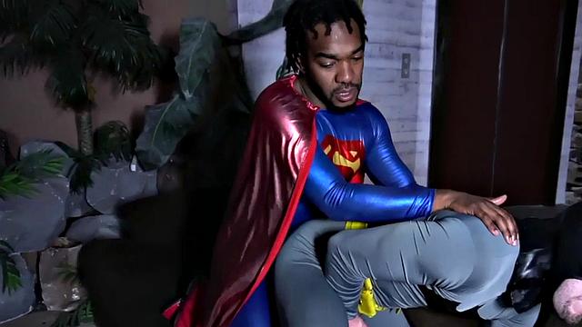 Superman barebacking Batman after BJ in interracial duo