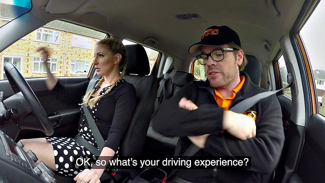 Blonde bombshell with massive tits gets her pussy and mouth stuffed in car