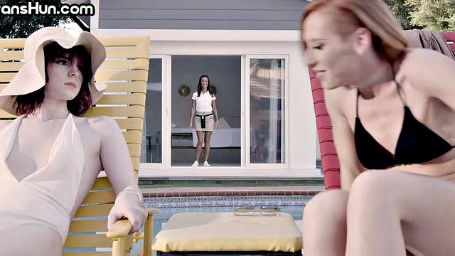 Trans ladies fuck 21yo petite in threesome