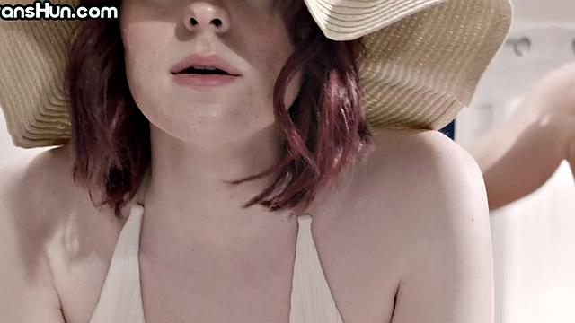 Trans ladies fuck 21yo petite in threesome