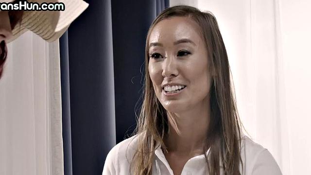 Trans ladies fuck 21yo petite in threesome