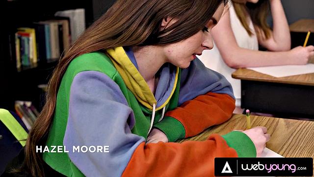 Naturally Stacked Babes Hazel Moore & Samantha Reigns Have Class Pussy Fun After Tough Exam