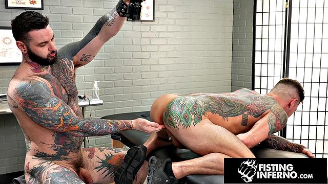 Pierced Tattooer Fists Muscle Hunk - Teddy Bryce, Archer Croft - FistingInferno