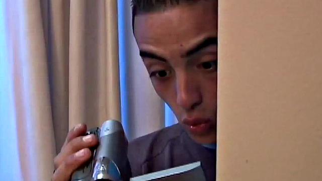 Homemade Latin twink watches anal sex while jerking off