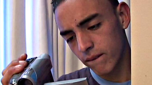 Homemade Latin twink watches anal sex while jerking off