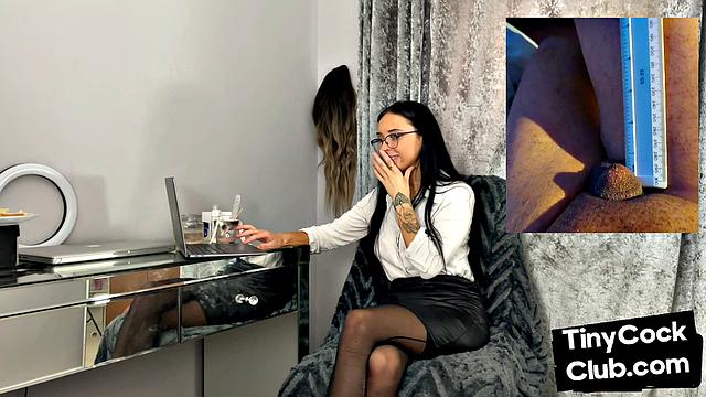 Solo femdom in leather and stockings laughs at small dicks