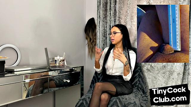 Solo femdom in leather and stockings laughs at small dicks