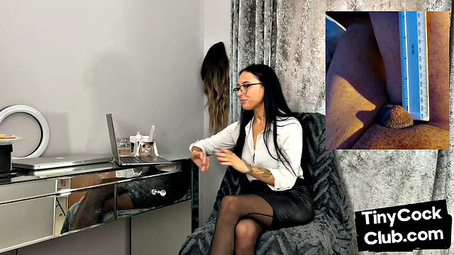 Solo femdom in leather and stockings laughs at small dicks