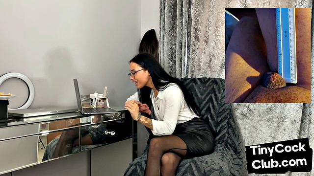 Solo femdom in leather and stockings laughs at small dicks