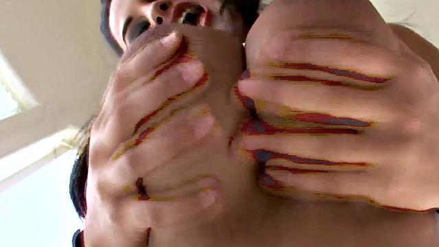 Huge boobs MILF gives titjob during POV doggy-style sex