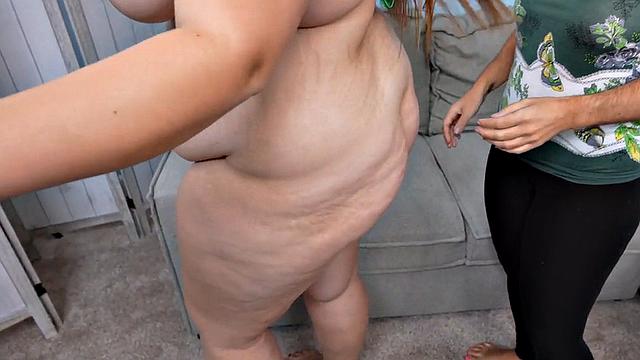 Slutty BBW fucked by big white in threesome in POV