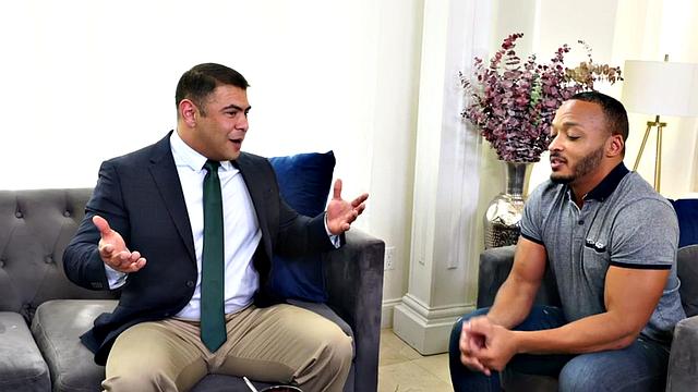 Beefy counselor riding and rimming black client