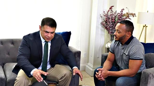 Beefy counselor riding and rimming black client