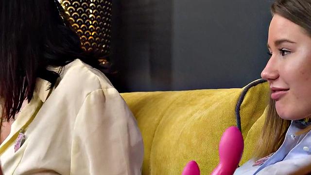 Lez bitches in threesome licking wet pussies