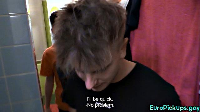 Skinny cute stud wanking stranger's dick