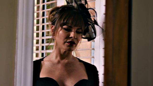 Hot Brown-haired babe in uniform gives deepthroat BJ and takes it from behind