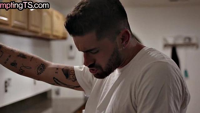 21yo skinny trans cutie barebacked by in kitchen