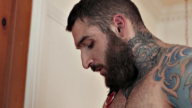 Inked firefighter jock fucks asshole of skinny twink