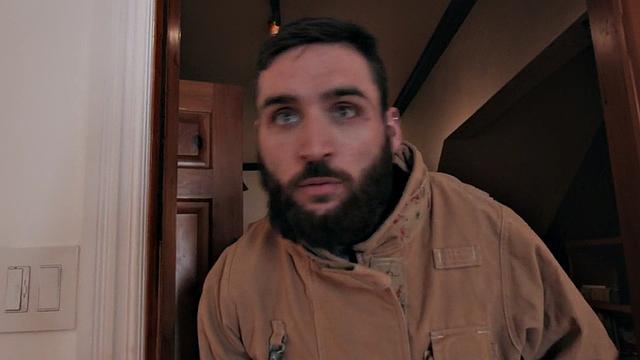 Inked firefighter jock fucks asshole of skinny twink