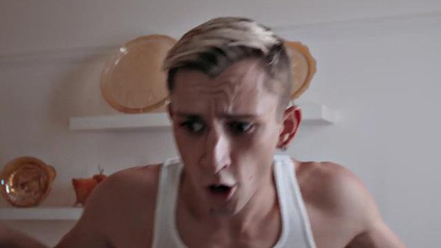 Inked firefighter jock fucks asshole of skinny twink