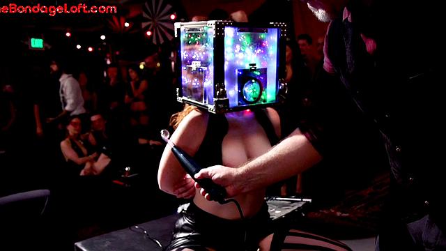 Public BDSM slut sits on toy but has no permission to cum.