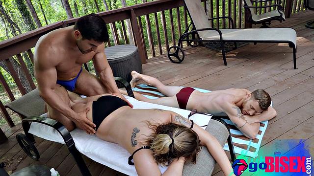 Nasty slut gets shared by 2 handsome men