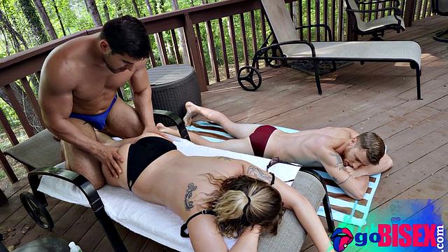 Nasty slut gets shared by 2 handsome men