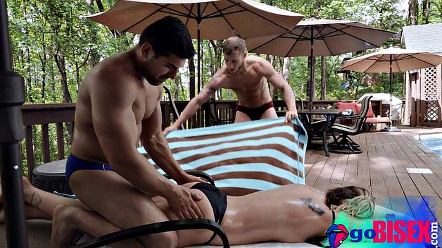 Nasty slut gets shared by 2 handsome men