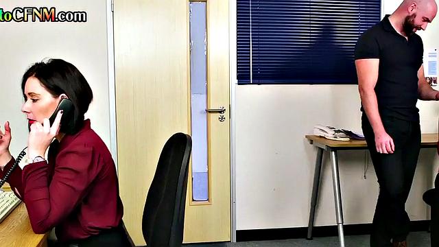 CFNM secretaries suck cock of lucky man in office BJ