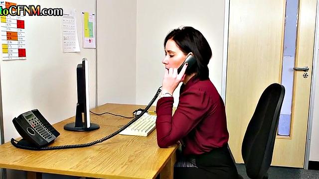 CFNM secretaries suck cock of lucky man in office BJ