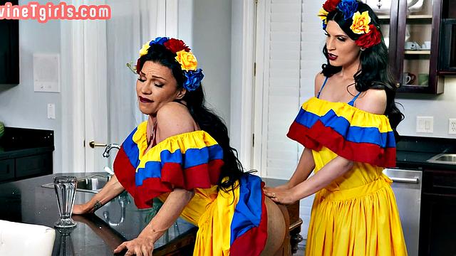 TS Spanish mature gets fucked by TS after latin party