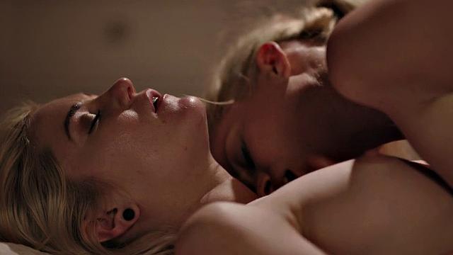 Blonde hottie in a sapphic outfit indulges in some hot pussy licking and kissing action