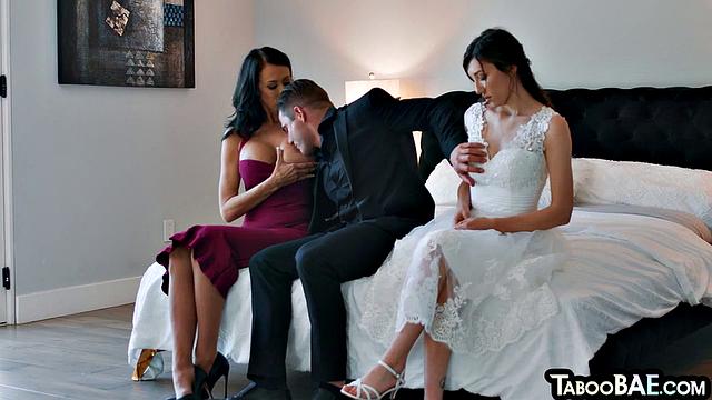 Busty MILF and cute sharing dick