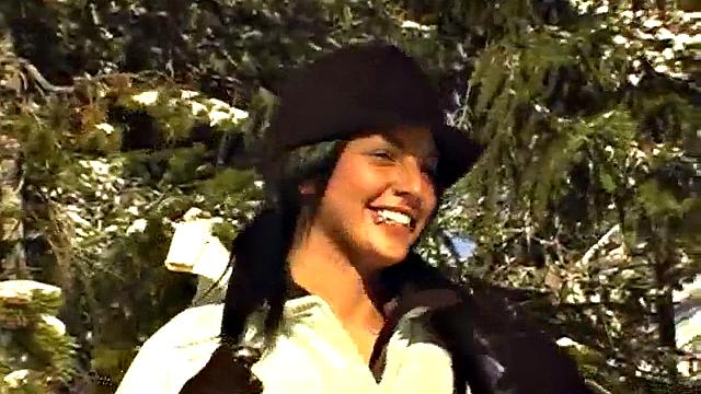 Naughty ski babes teasing us flashing