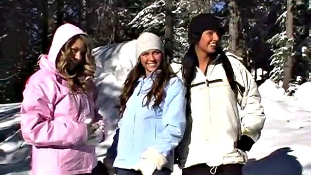 Naughty ski babes teasing us flashing