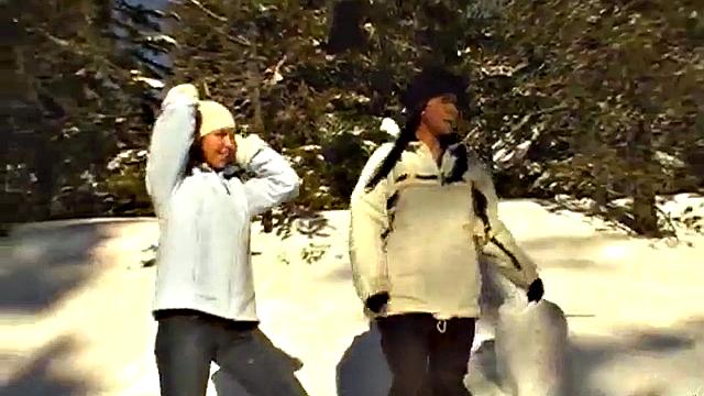 Naughty ski babes teasing us flashing