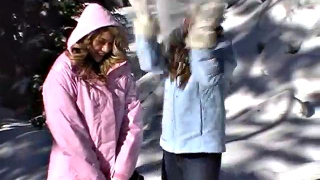 Naughty ski babes teasing us flashing