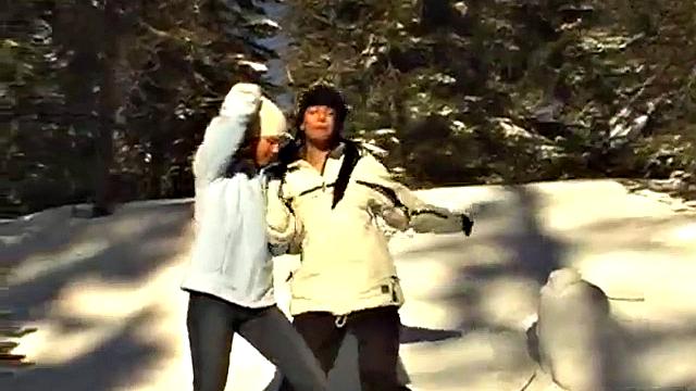 Naughty ski babes teasing us flashing