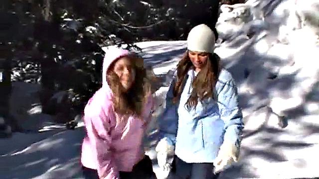 Naughty ski babes teasing us flashing