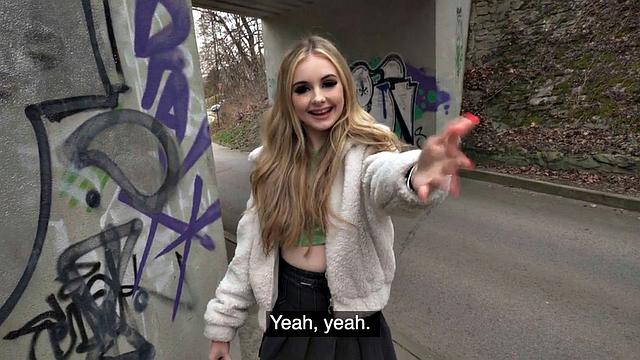 Public petite 21yo fucked outdoors in POV casting for cash