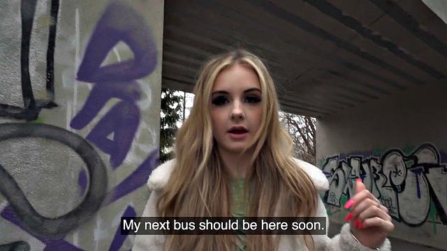 Public petite 21yo fucked outdoors in POV casting for cash