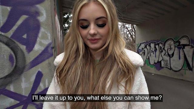 Public petite 21yo fucked outdoors in POV casting for cash