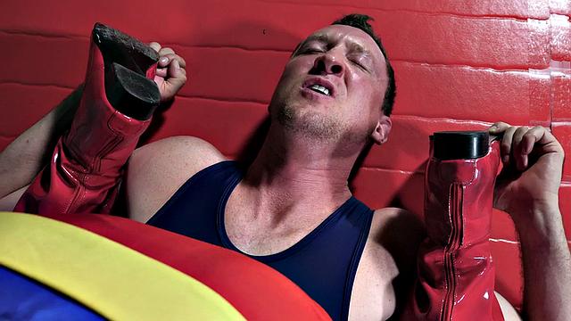 Cosplay stud barebacked by big cock wrestler