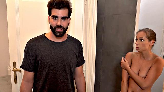 Lucky dude watches friend nail his girlfriend after shower & gives her a mouthful