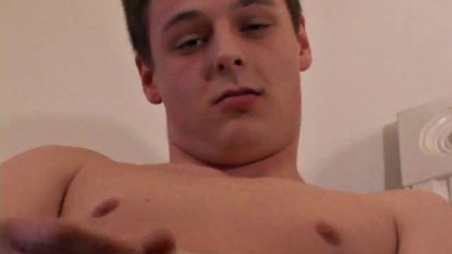 Young Gunner Raines is horny as hell and can't wait to strip naked and jerk off for the camera. Stroke after powerful stroke brings his mushroom tip to explosion, as he showers the camera with his goopy mess.