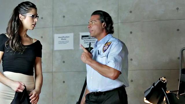 Office spex babe sucking before riding and tugging at work