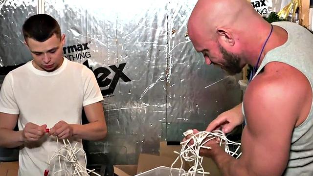 Daddy barebacked by skinny 21yo BF in stockroom